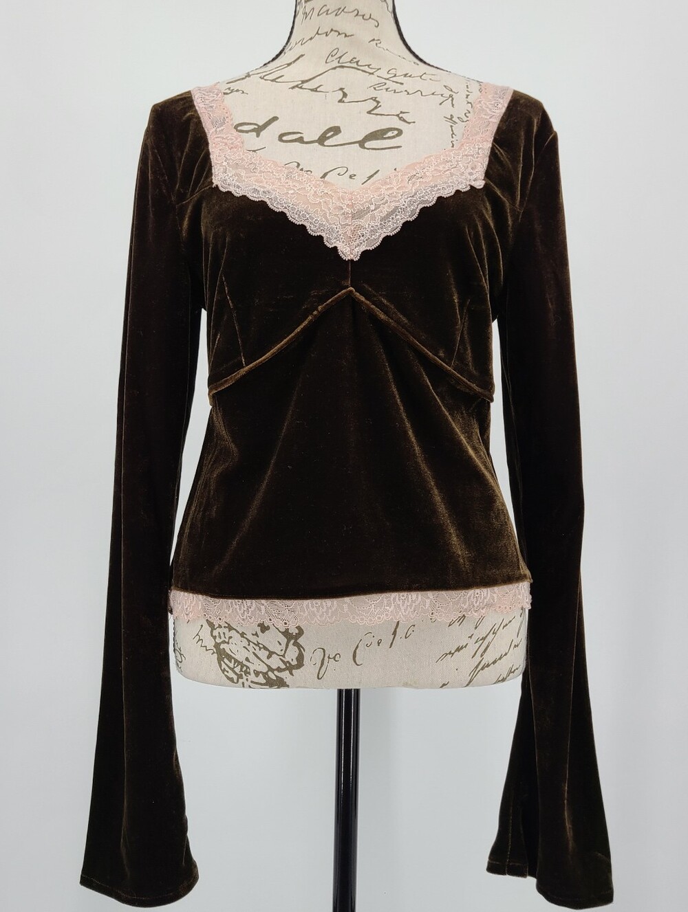 Anthropologie Long Sleeve Velvet And Lace Blouse Size Medium